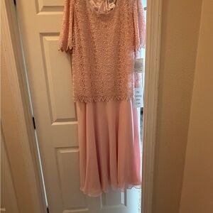 Blush Pink Beaded Lace Evening Dress
